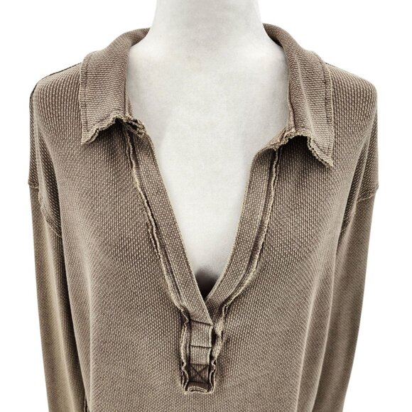 Free People We The Free Womens Small Top Anakin Thermal V-neck Thumb Holes Boho - Picture 2 of 11